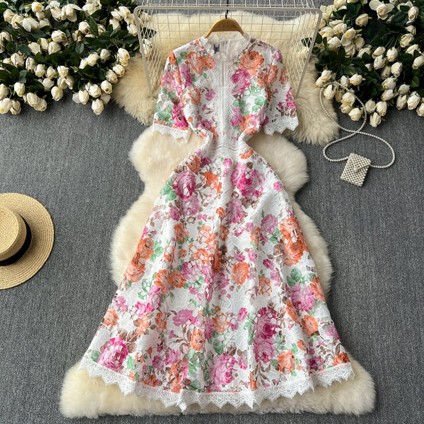 Elegant Floral Embroidered Lace Dress