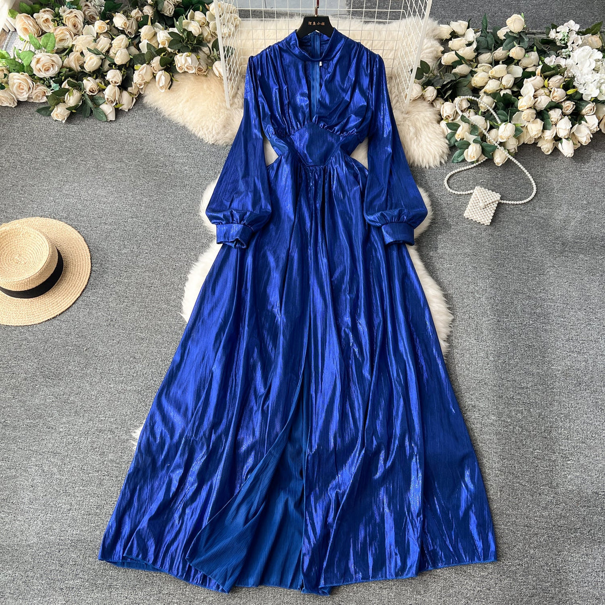 Deep V-neck Glossy Satin Dress