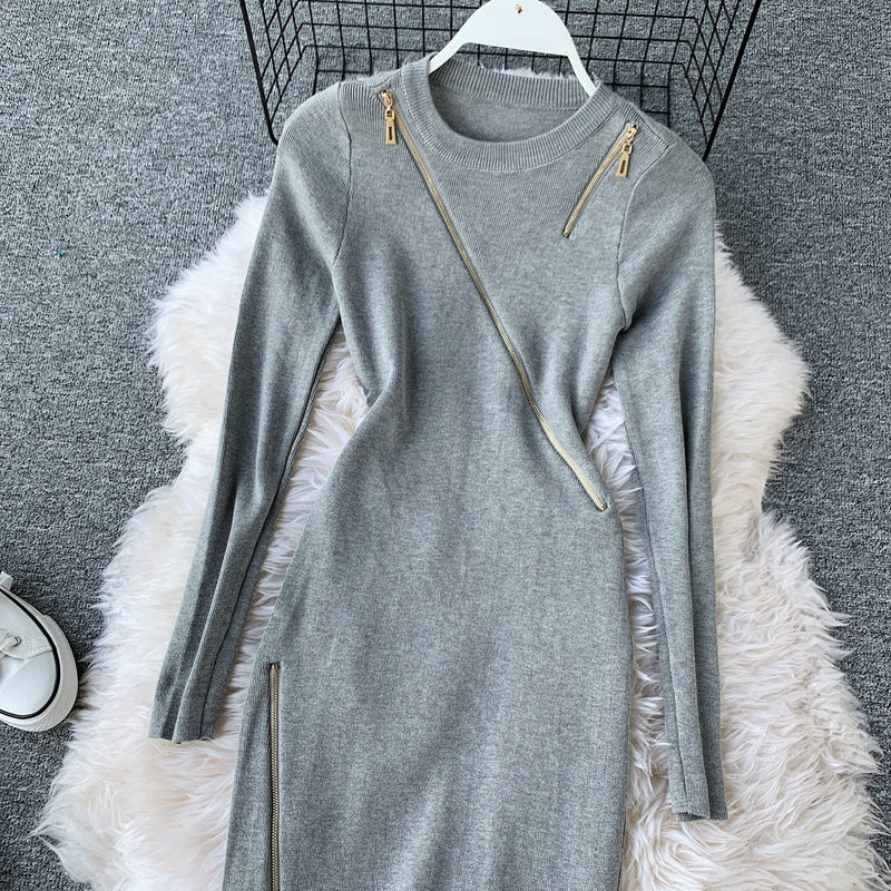 Niche Zipped Patchwork Knitted Dress