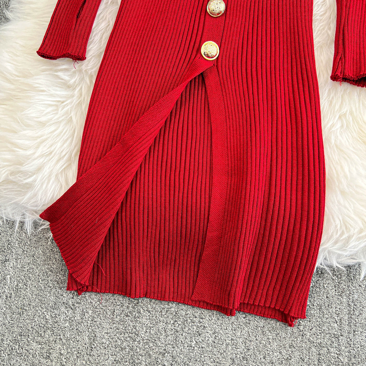 Vintage Off-shoulder Knitted Split Dress