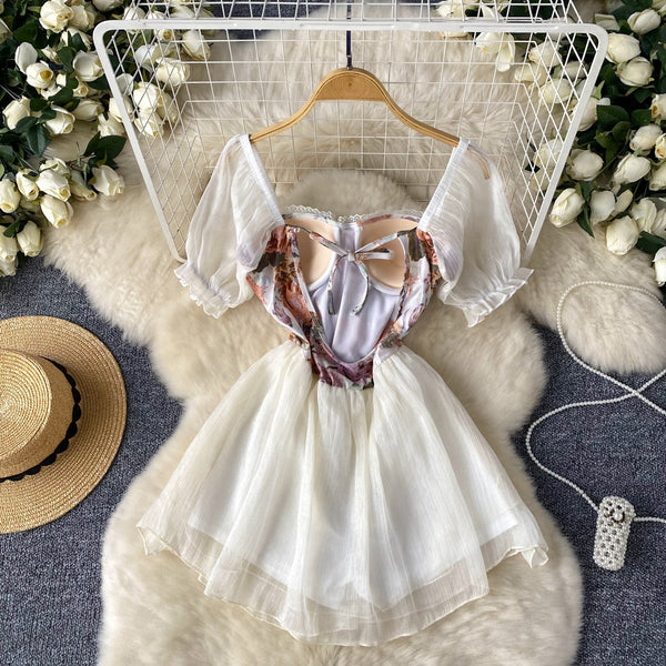 Courtly Floral Patchwork Puffy Dress