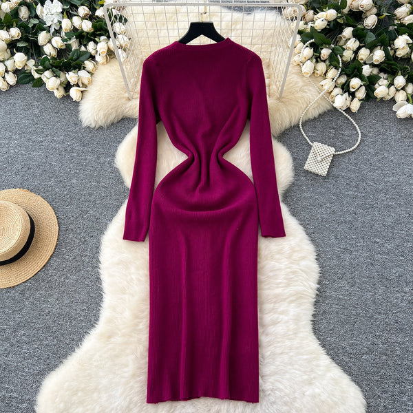 V-neck Single-breasted Cardigan Dress