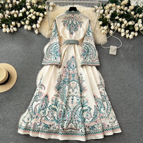 Vintage Flared Sleeve Floral Dress