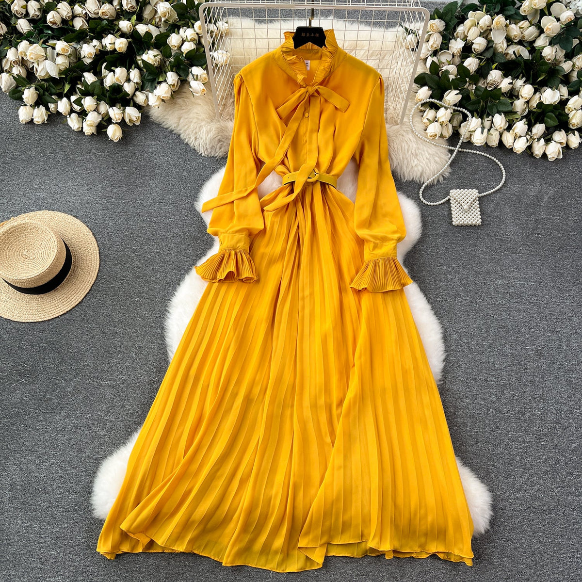 Solid Color Lace-up Shirt Dress