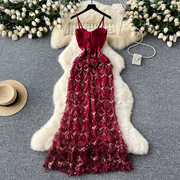 Sequin Fringed Slim Slip Dress