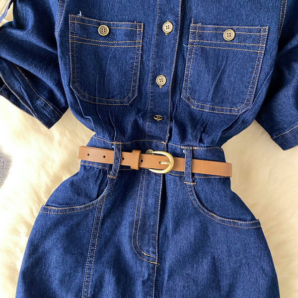 Polo Collar Denim Shirt Dress