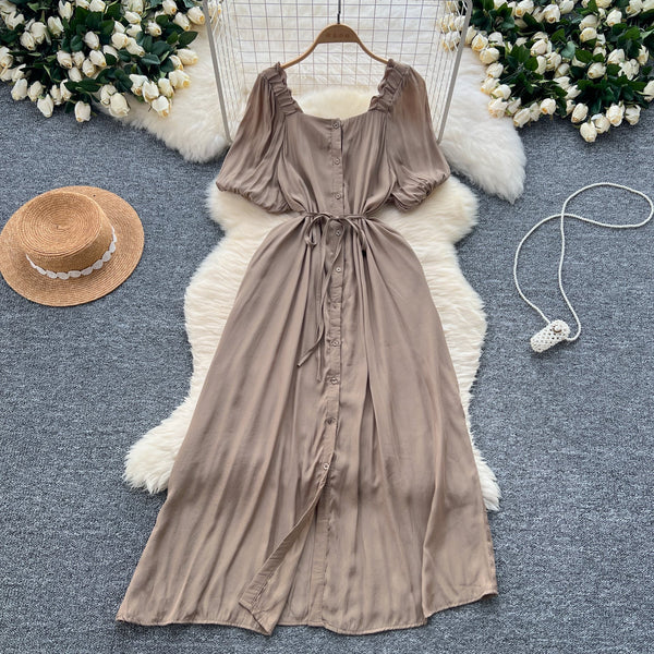 French Style Solid Color A-line Dress
