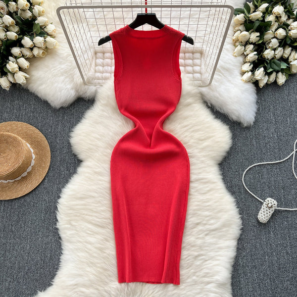 Round Collar Hollowed Knitted Dress