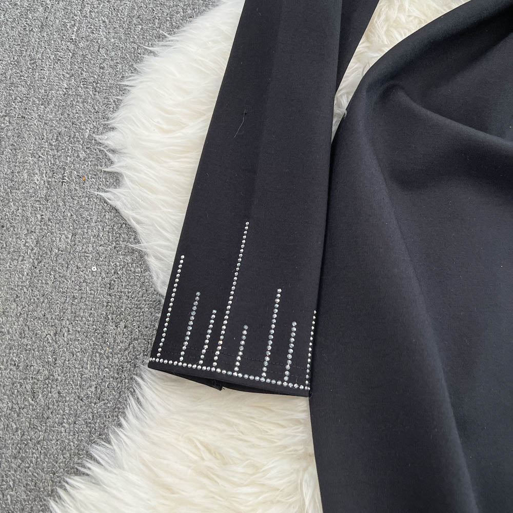 Slant Neckline Asymmetric Black Dress
