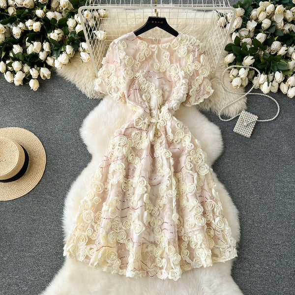 Delicate 3d Floral Puffy Dress