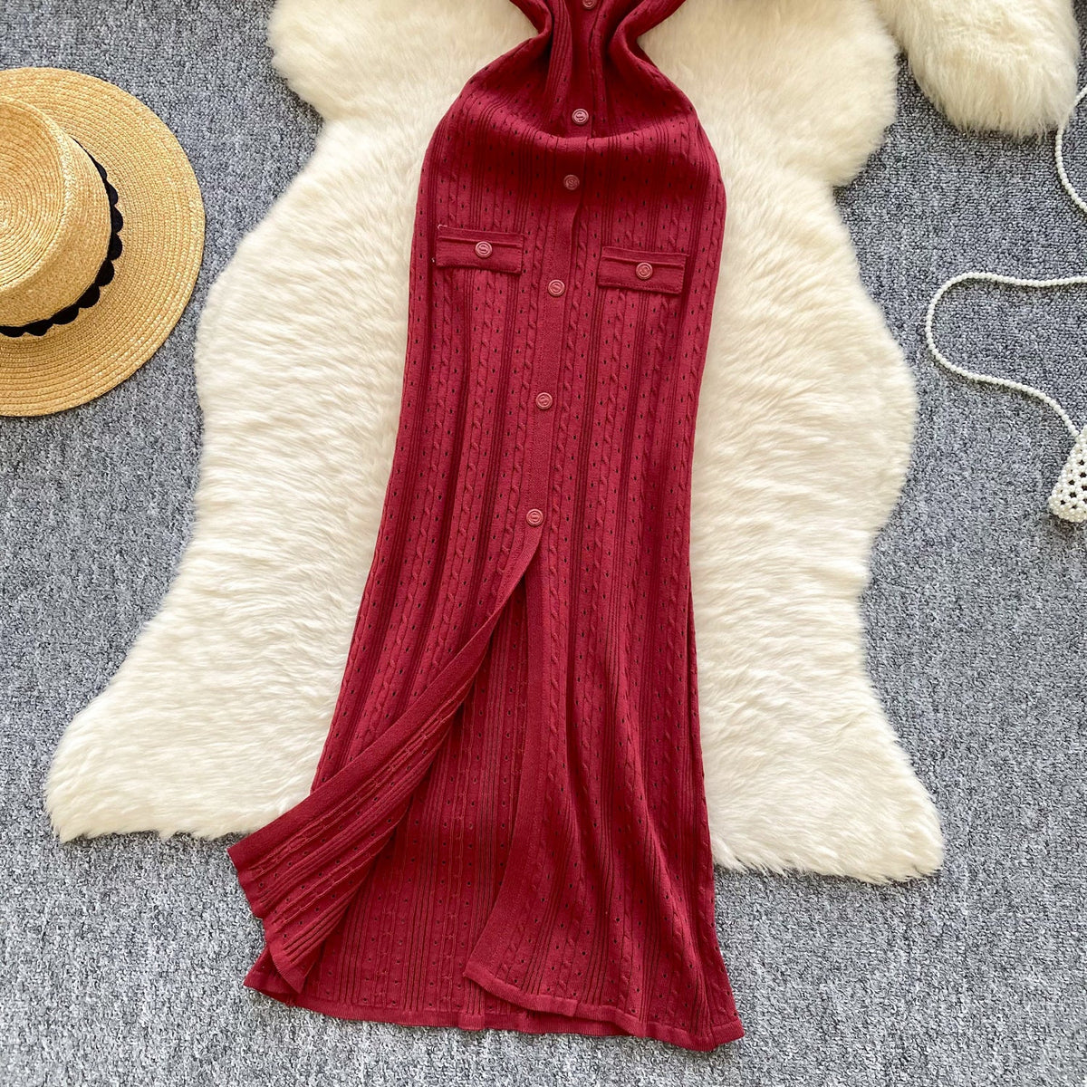 Simple Design Hollowed Knit Dress