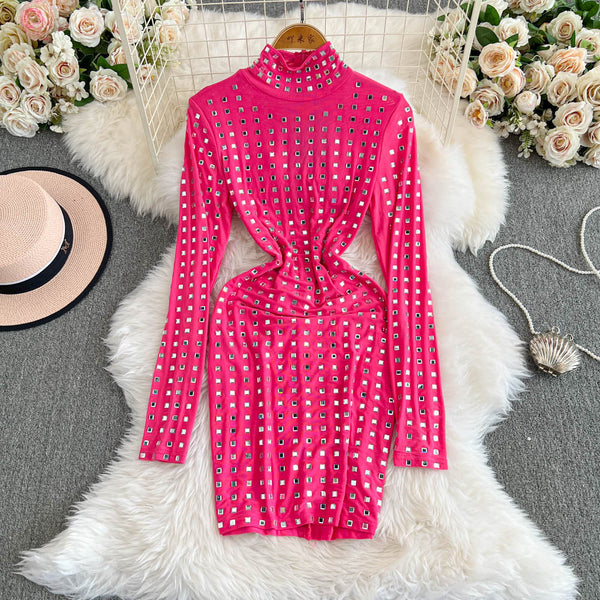 Premium Rhinestone Studded Zipped Dress