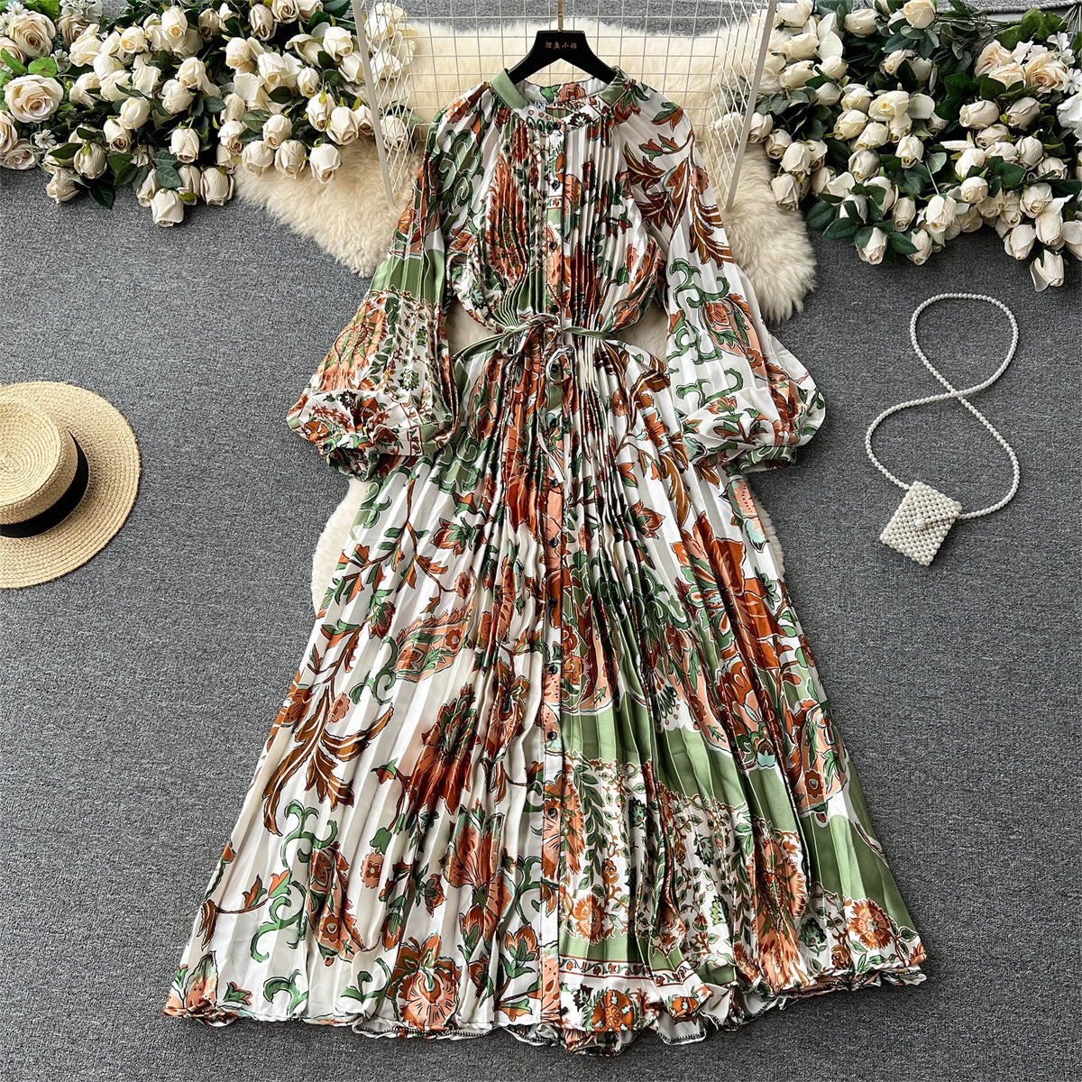 Crew Neck Floral Printed Shirt Dress