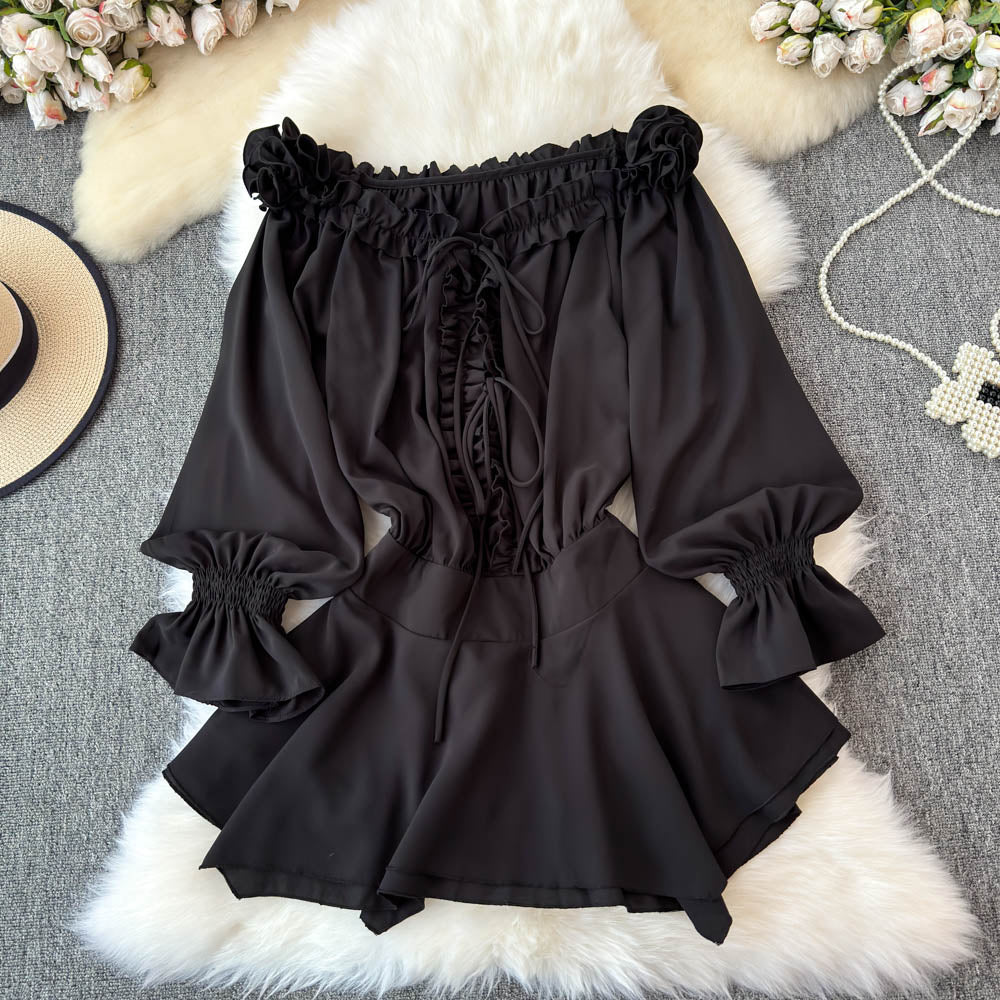 Sweetie Ruffled Lace-up Short Dress