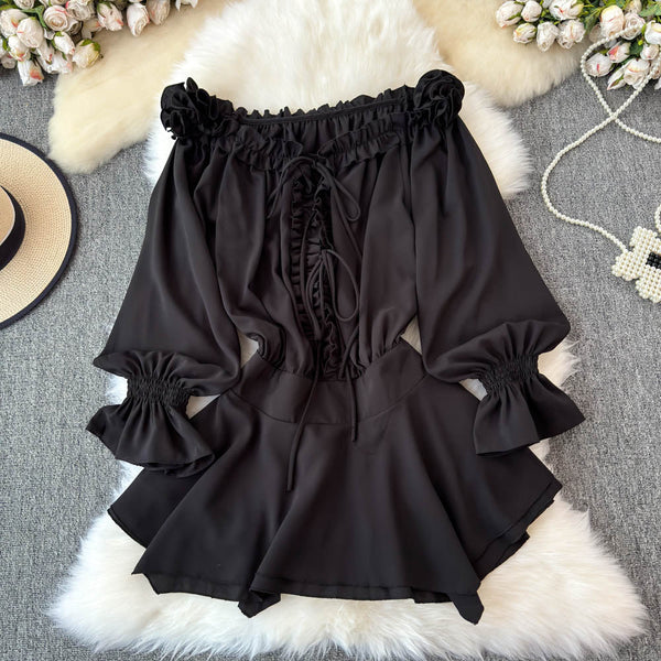 Sweetie Ruffled Lace-up Short Dress
