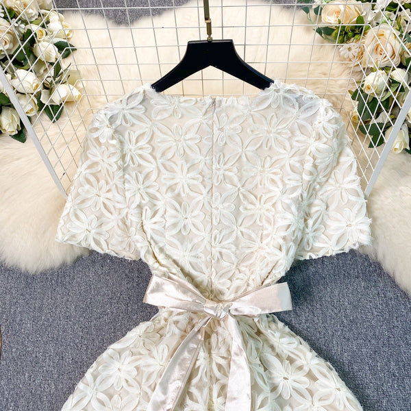 High-end Floral Embroidered White Dress