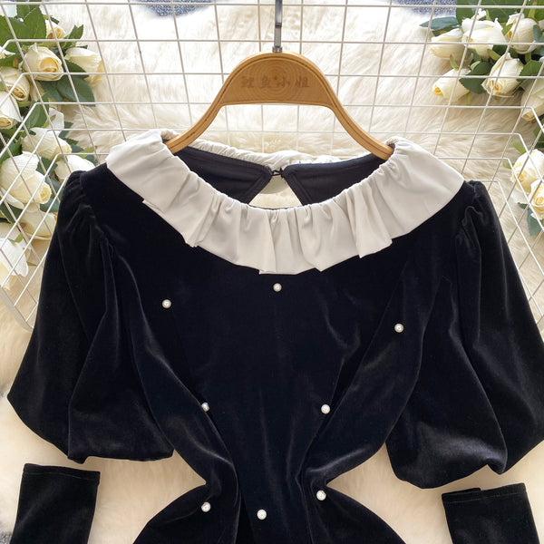 Vintage Beaded Gold Velvet Black Dress