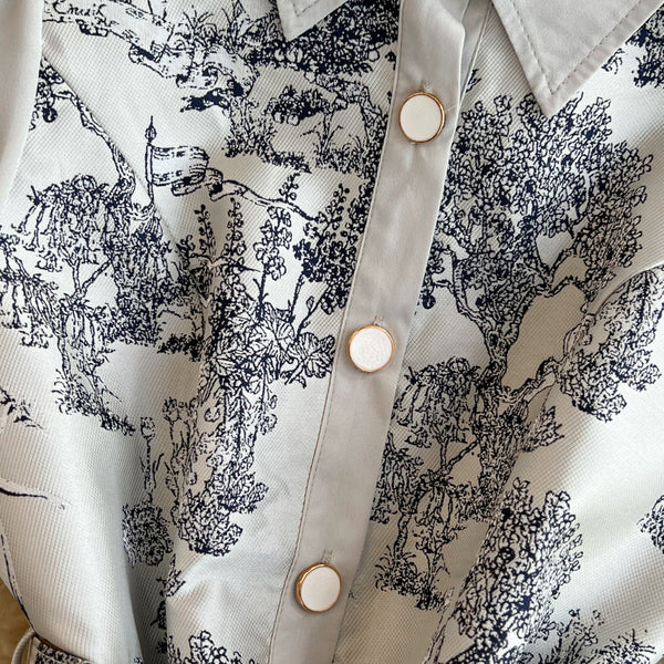Elegant Ink Painting Printed Shirt Dress