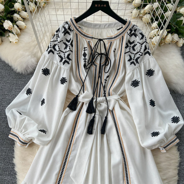 Niche Flared Sleeve Embroidered Dress