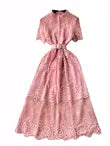 Courtly Stand Collar Hollowed Lace Dress