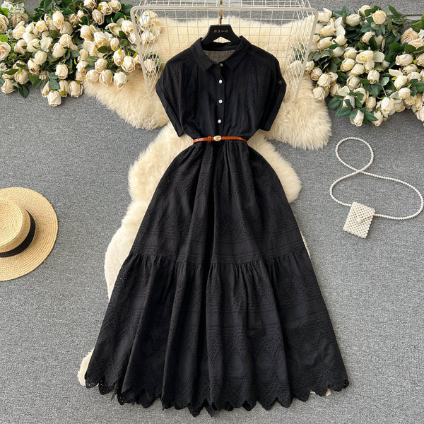 Niche Hollowed Patchwork Shirt Dress