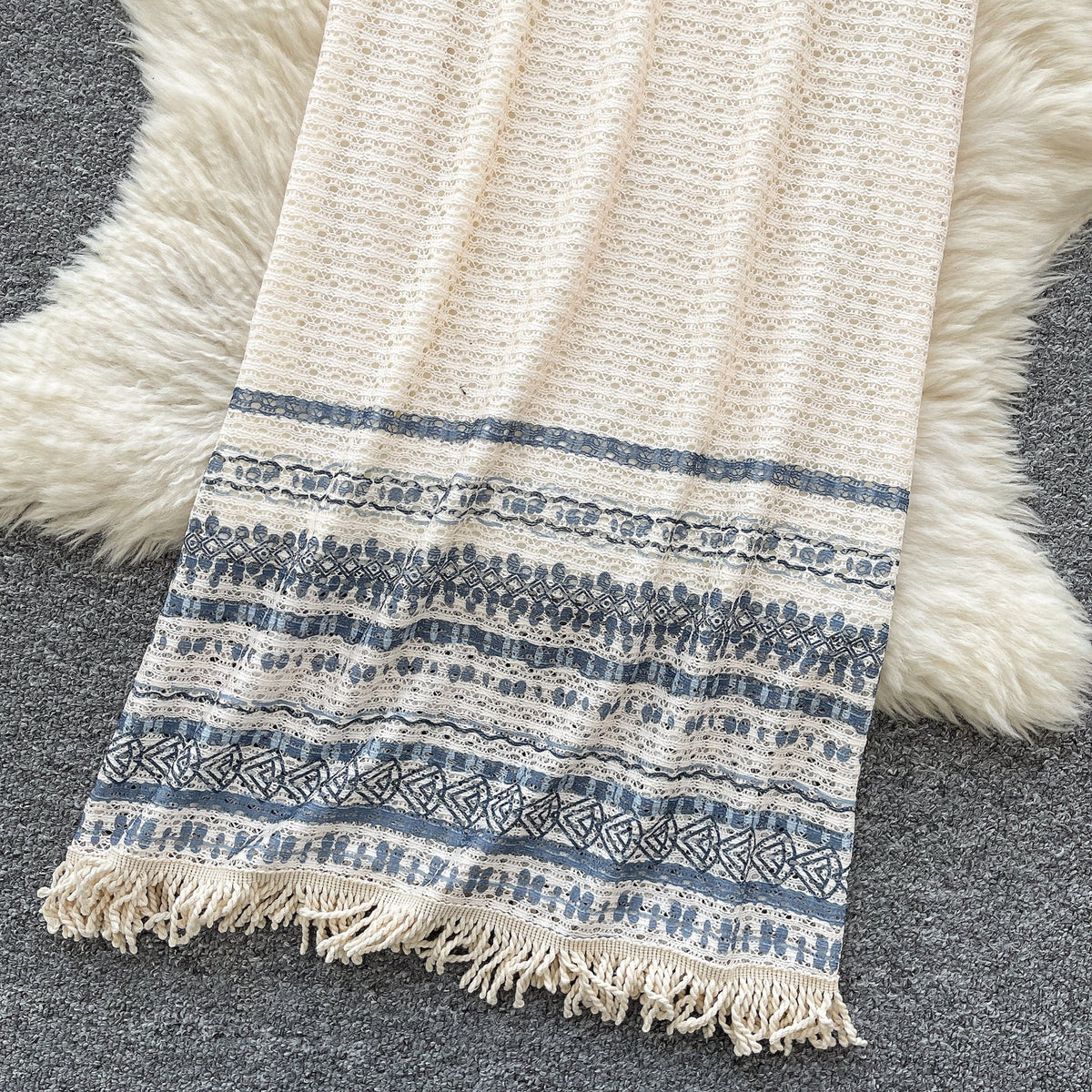 Bohemian Style Hollowed Fringed Slip Dress