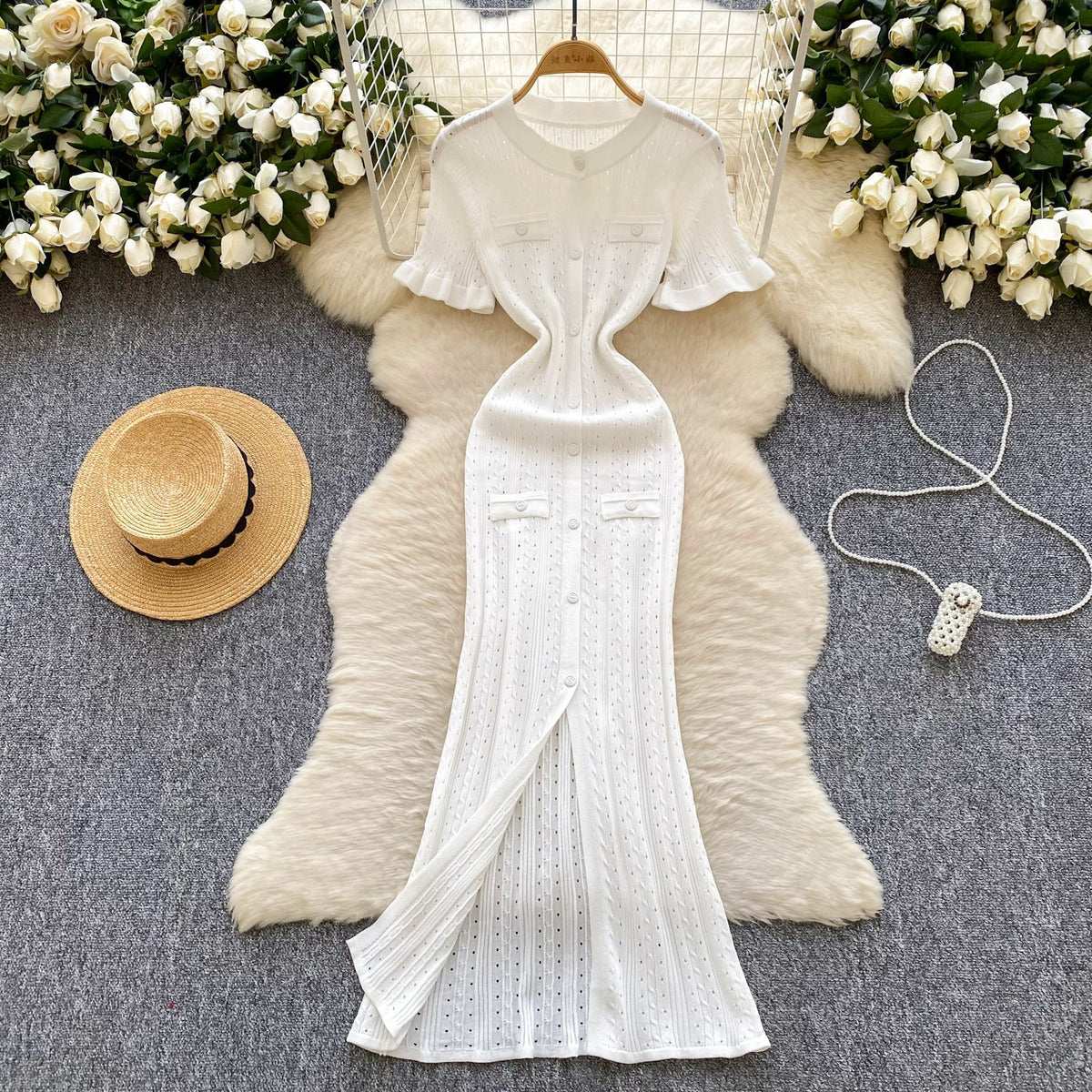 Simple Design Hollowed Knit Dress