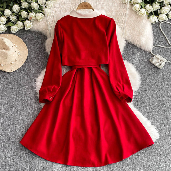 Faux Two-pieces Shirt Dress with Belt