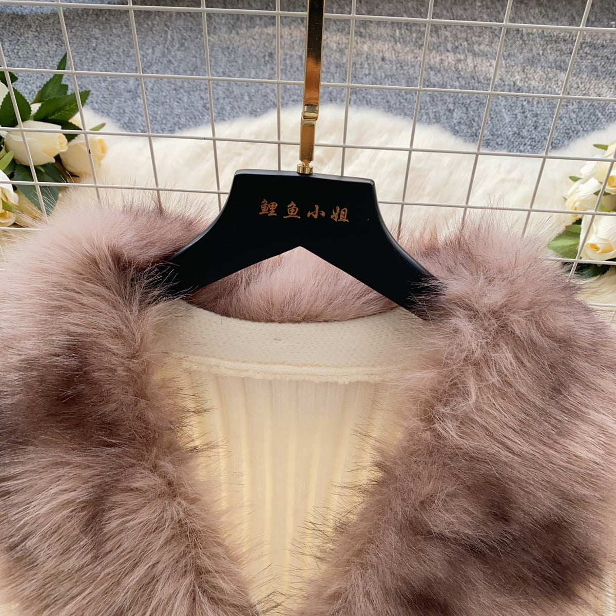 Furry Collar Lace-up Knit Dress