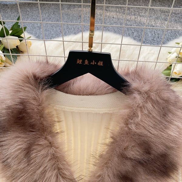 Furry Collar Lace-up Knit Dress