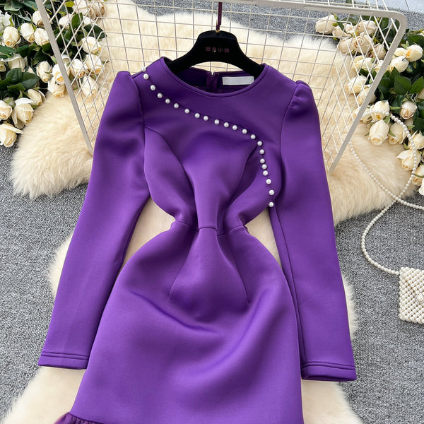 Beaded Mesh Pendulum Purple Dress