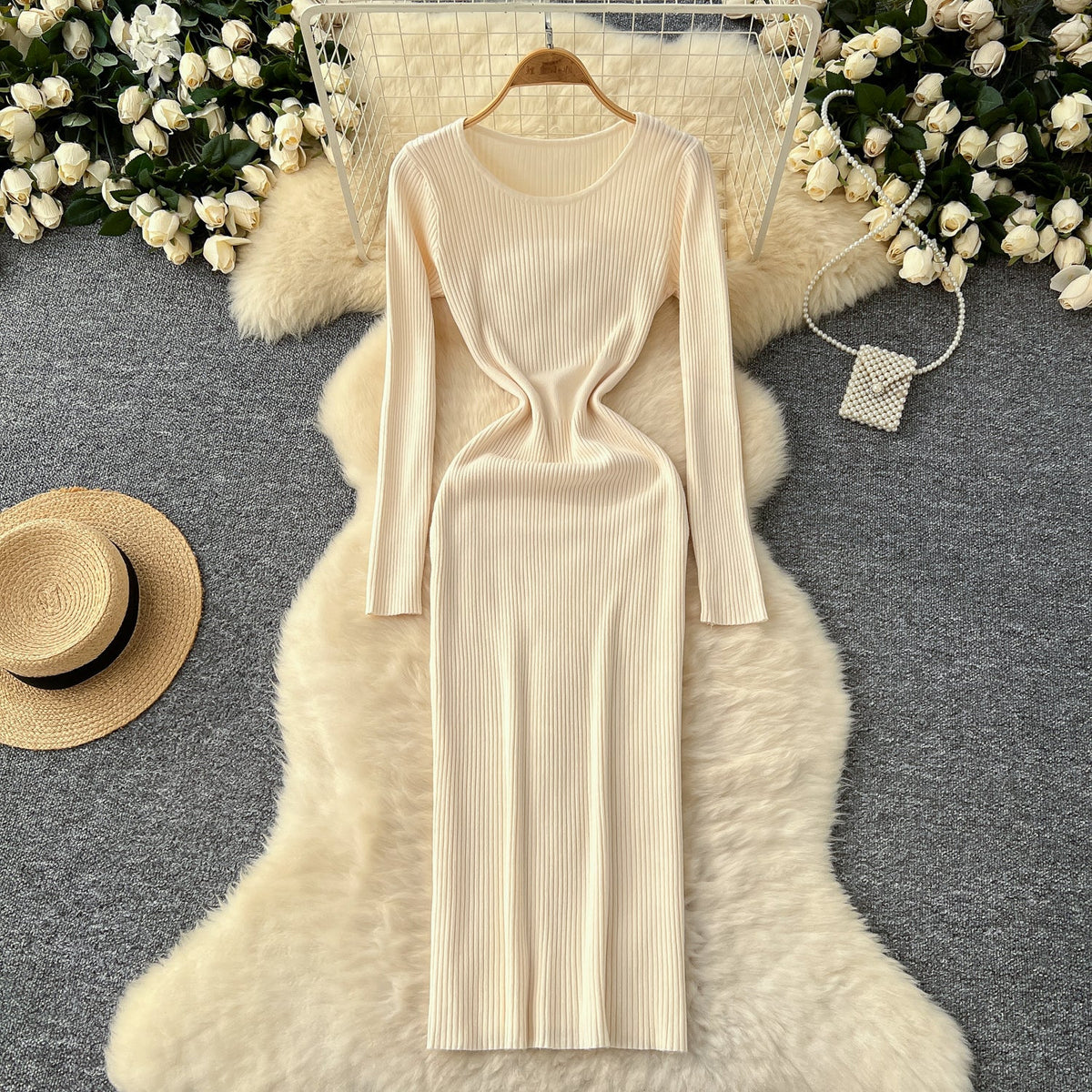 Simple Design Elastic Knitted Dress