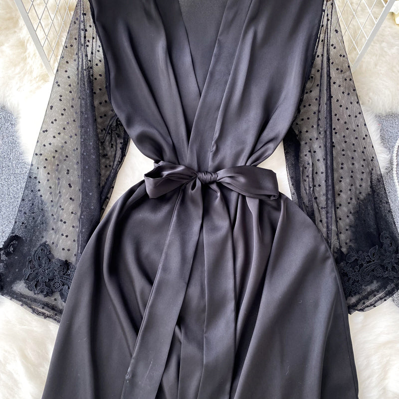 Elegant Lace-up Hollowed Lace Nightgown Dress
