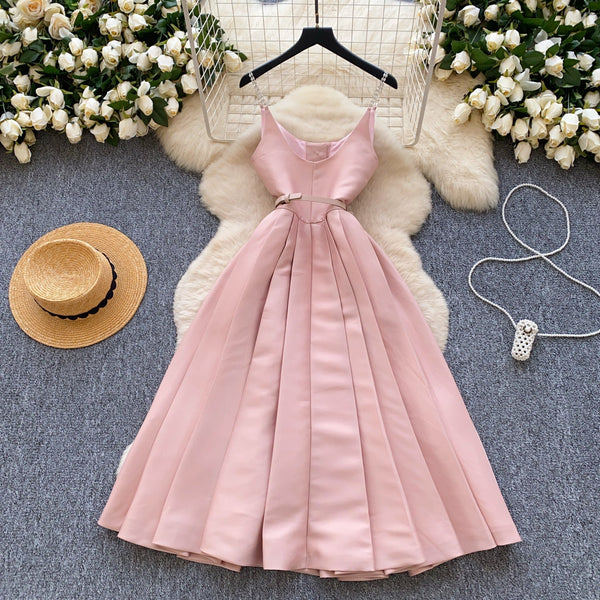 High-end Pleated Slip Dress with Belt