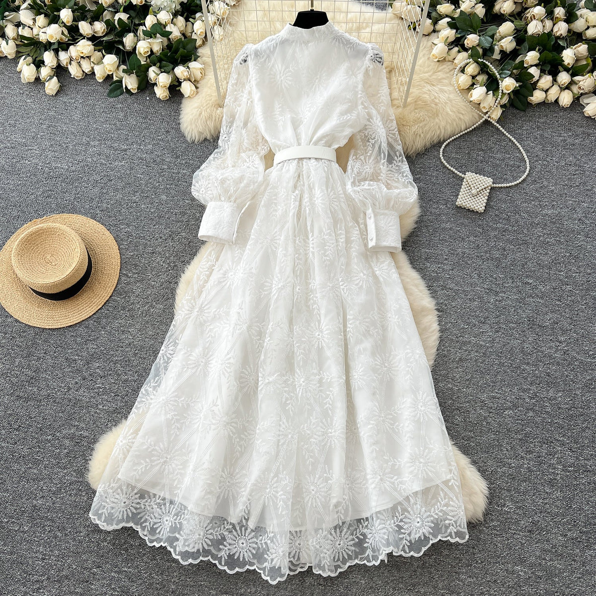 Vintage Ruffled Embroidery Shirt Dress