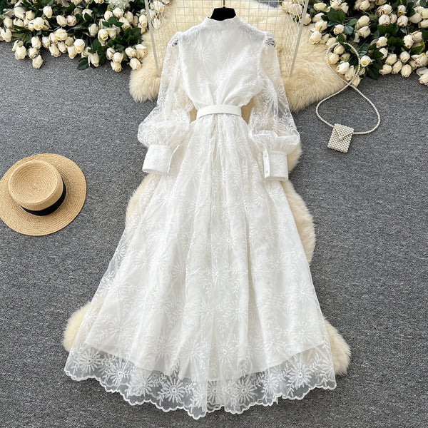 Vintage Ruffled Embroidery Shirt Dress