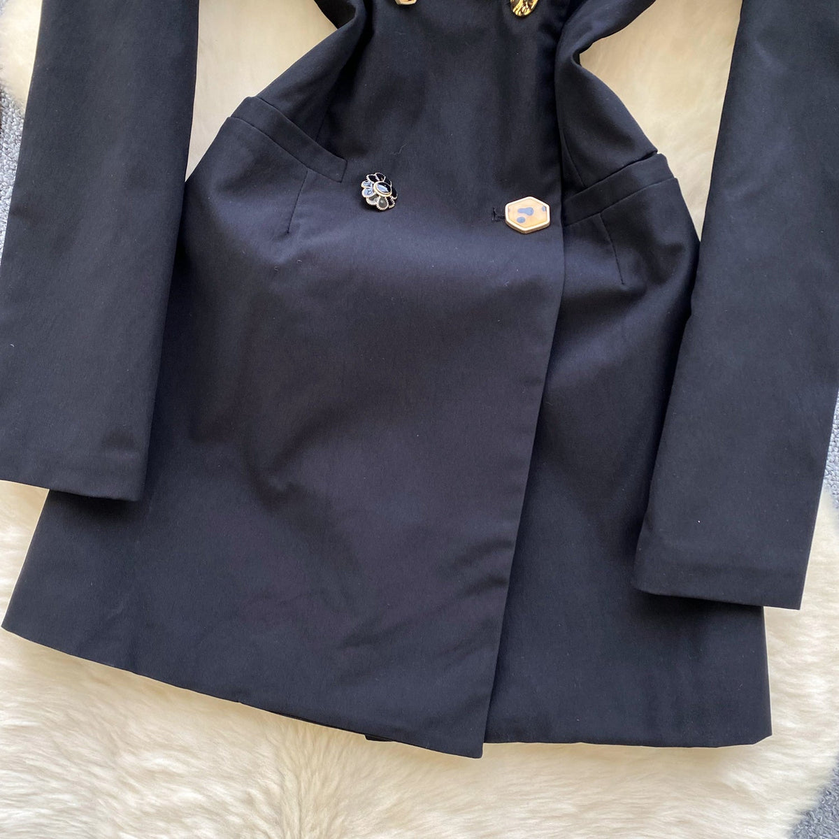 Elegant Double-breasted Black Suit Dress
