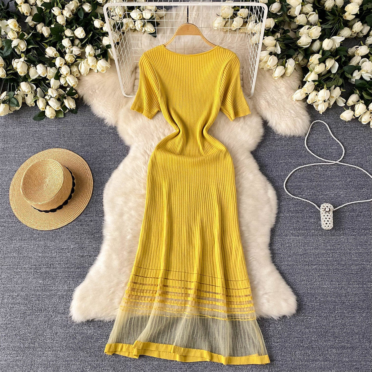 High-end Mesh Patchwork Knitted Dress