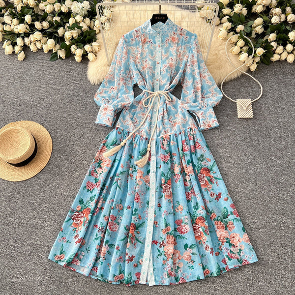 Vintage Patchwork Floral Pleated Dress