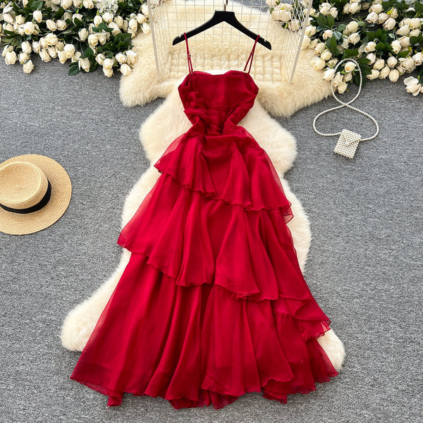 Irregular Design Ruffled Slip Dress