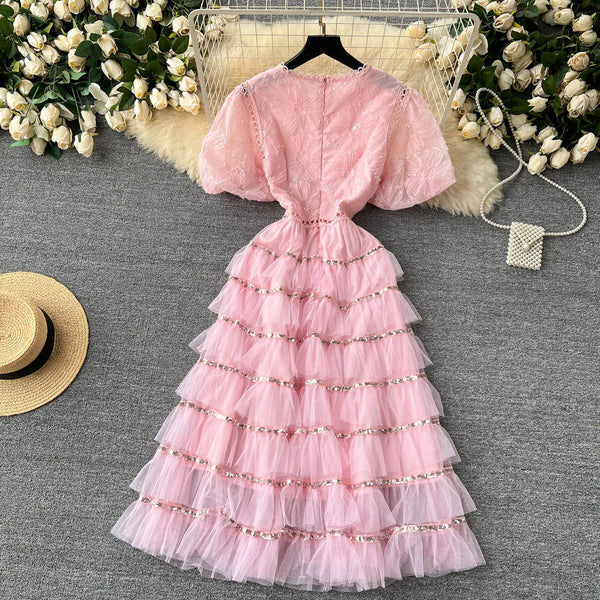 Delicate Sequined Layered Mesh Dress