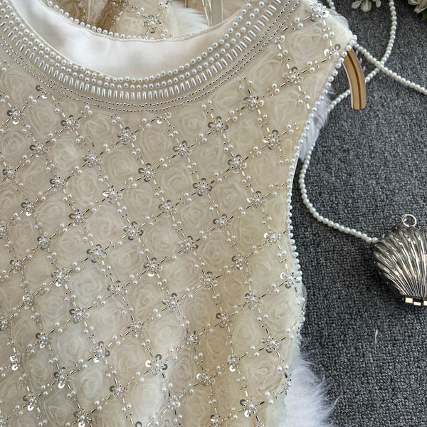 Beaded Cardigan&Vest Dress 2Pcs