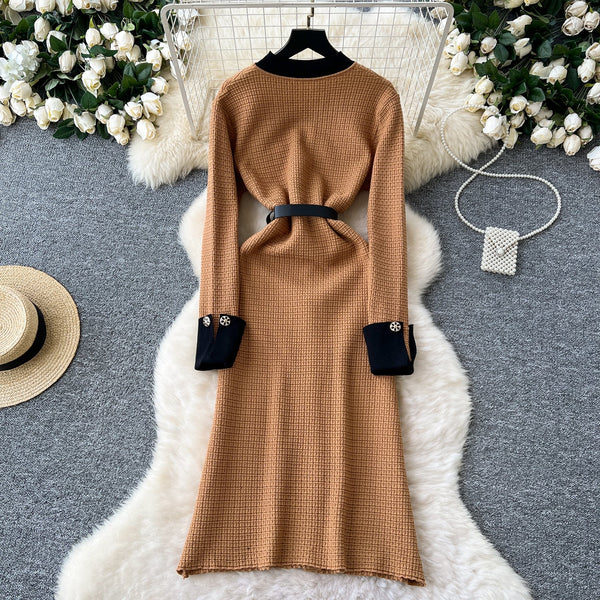 Vintage Color Blocking Knitted Dress