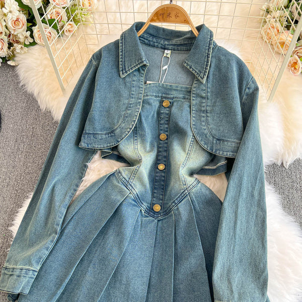 Vintage Cape&Slip Dress Denim 2Pcs