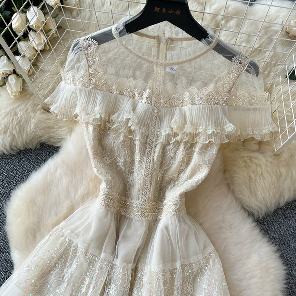Delicate Sequined Lace Patchwork Dress