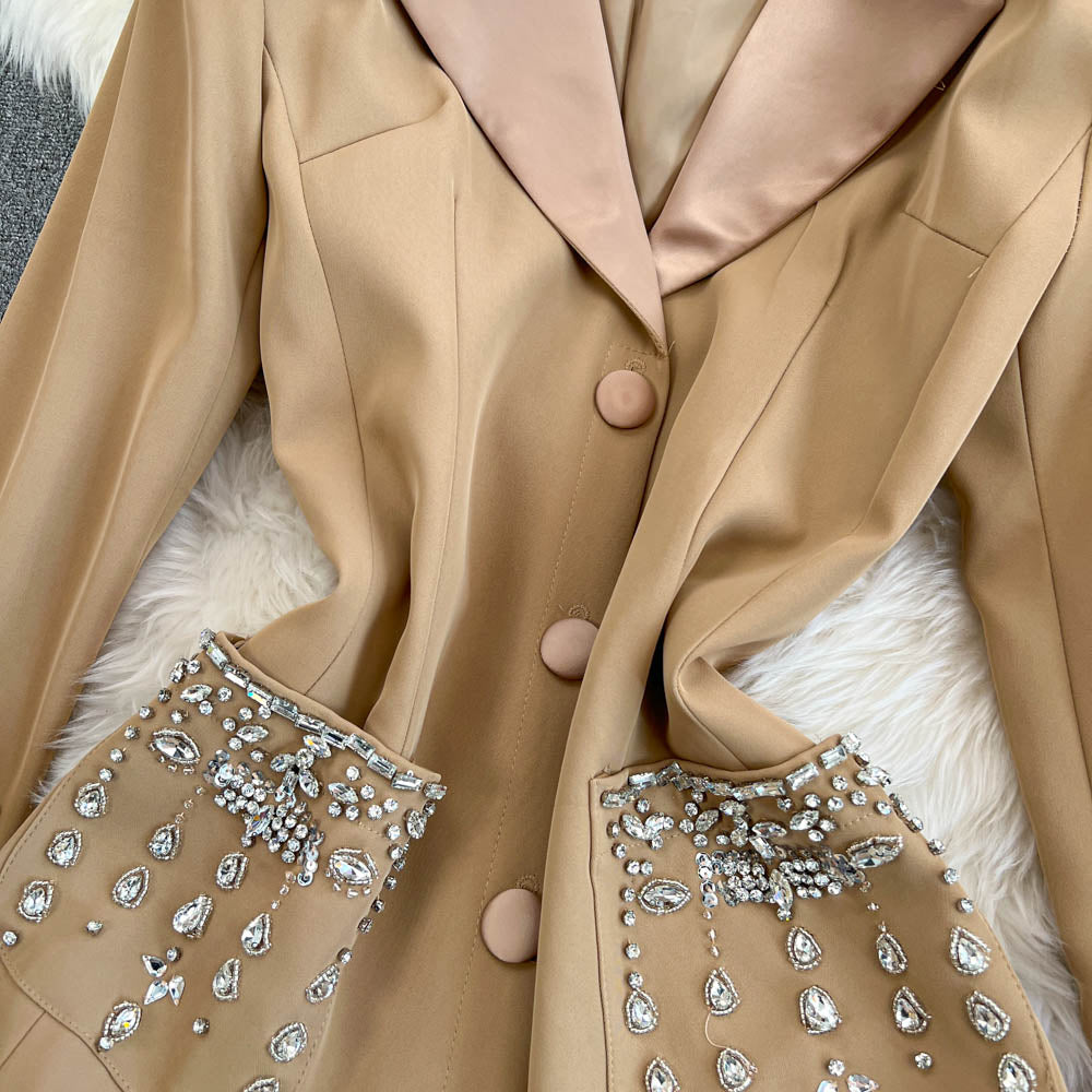 Suit Collar Beaded Fishtail Dress