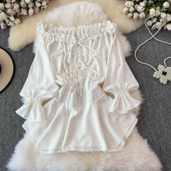 Sweetie Ruffled Lace-up Short Dress