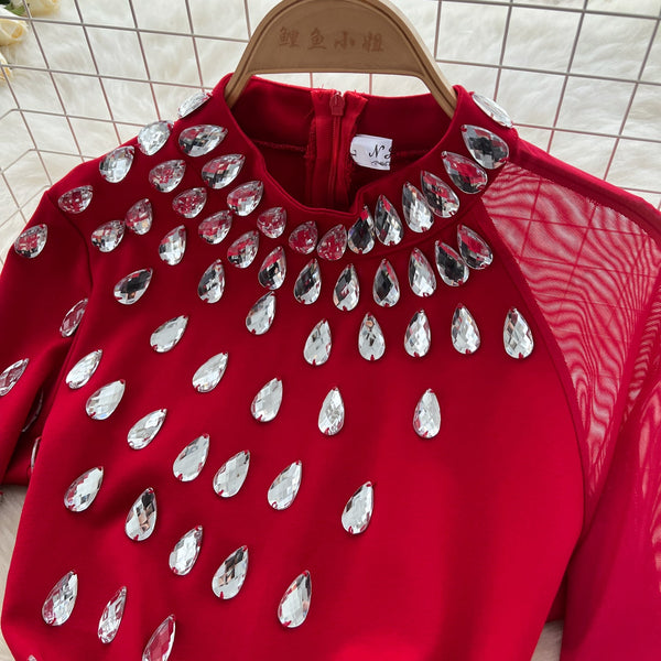 Teardrop Rhinestone Studded Slim Dress