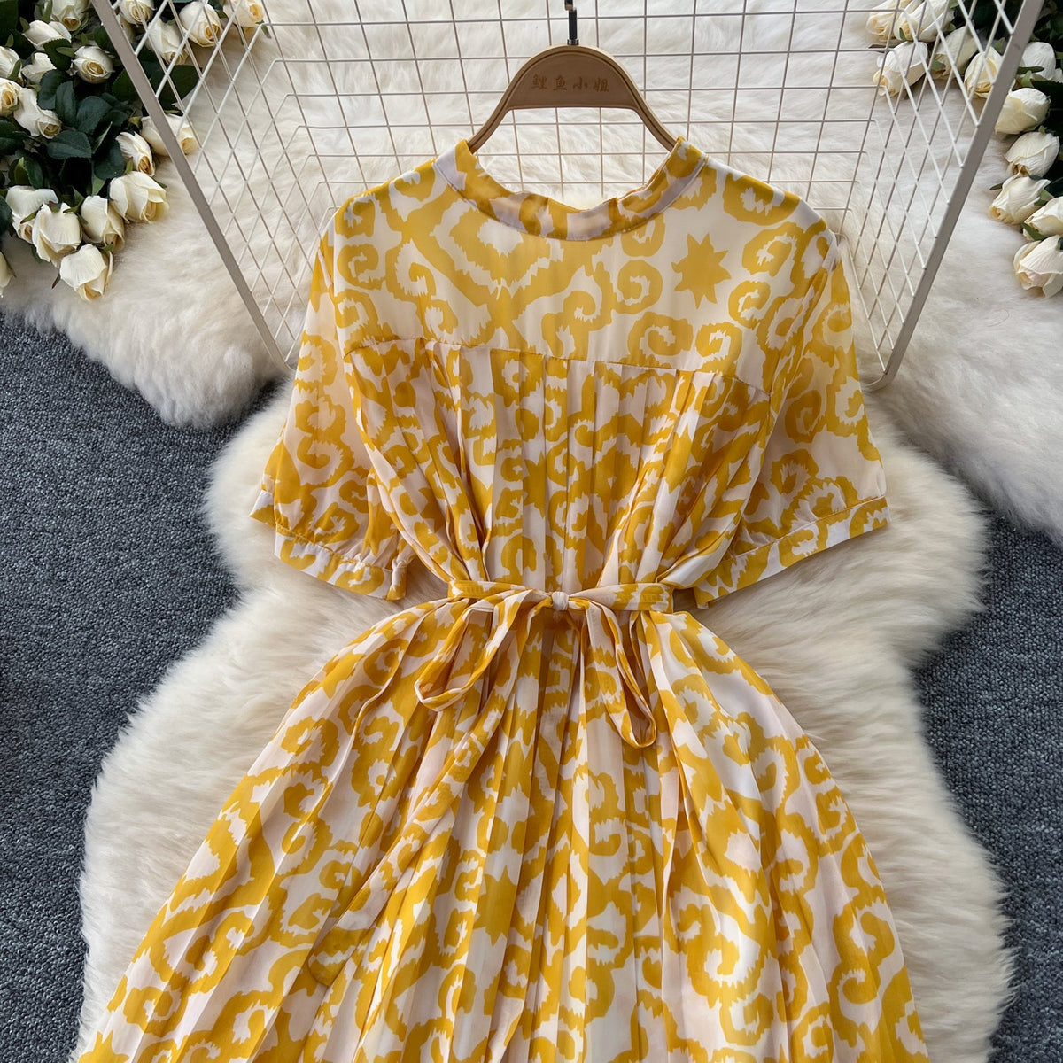 Floral Printed Pleated Chiffon Dress