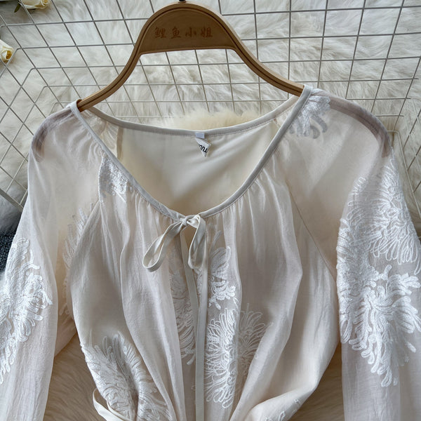 Fairy Lace-up Floral Embroidered Dress